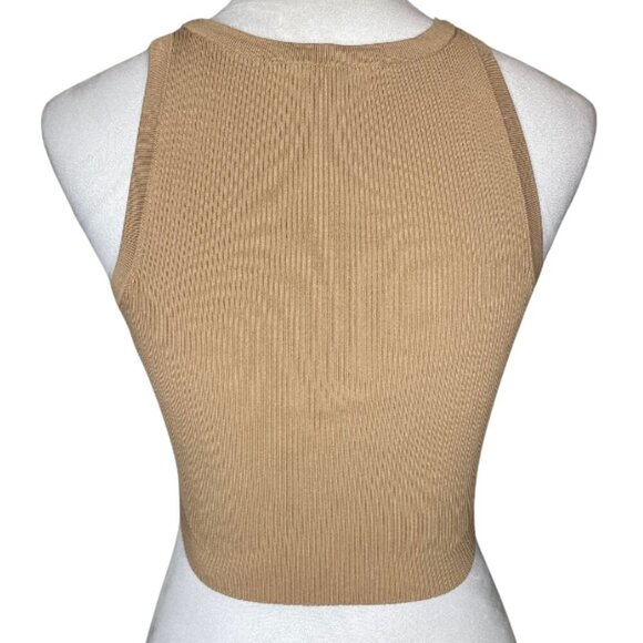 Zara Tan Cropped Ribbed Tank Top Blouse Neutral Summer Size Small Layer Feminine - Picture 3 of 7